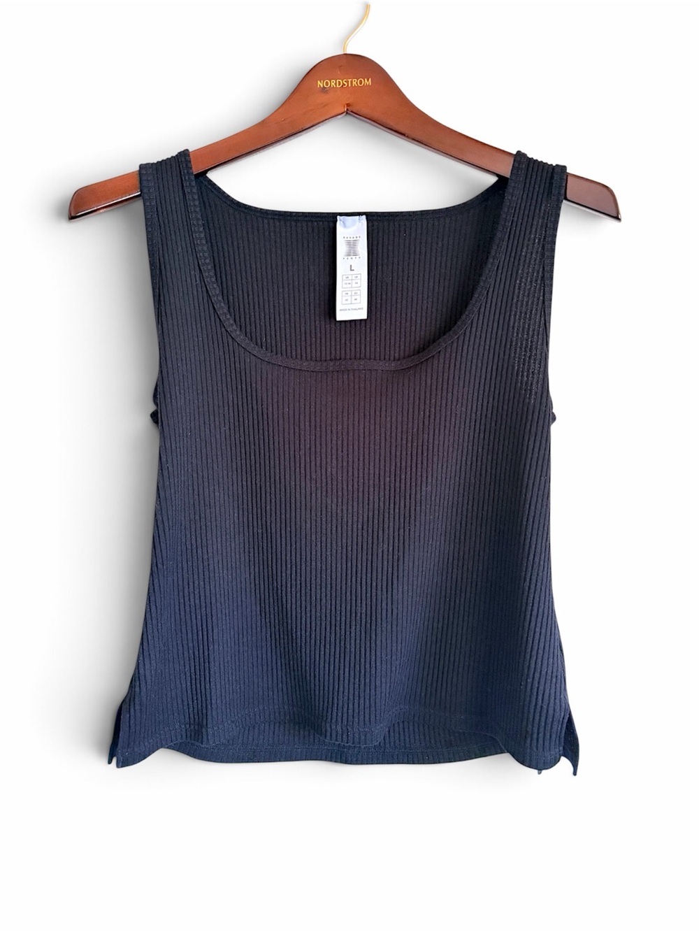 Savage x Fenty cropped ribbed tank top, black stretchy, size L